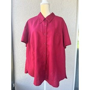 LANE BRYANT Womens Plus 26/28 Linen Blend Shirt Short Sleeve Red